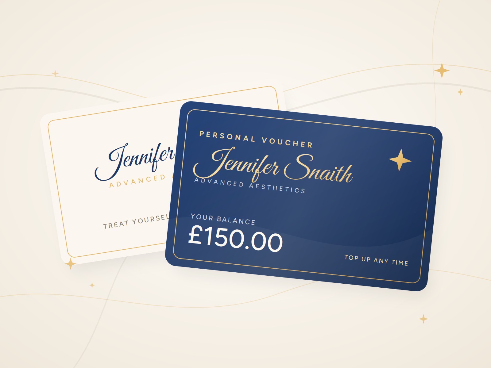 Jennifer Snaith Aesthetics personal voucher card showing a balance
